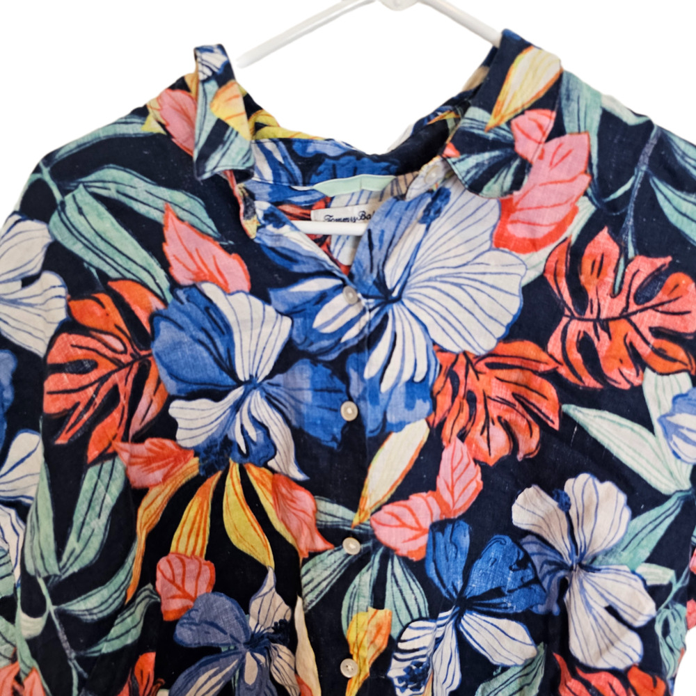 Tommy Bahama Womens Floral Linen Hawaiian Shirt Sz XL Tropical Resortwear Beach - Picture 2 of 7